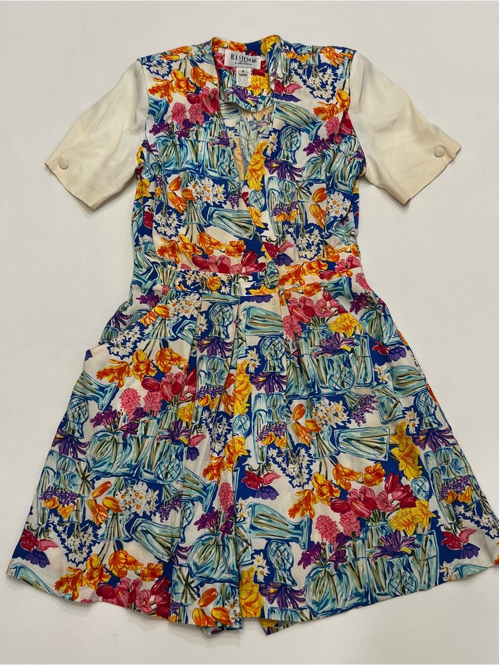 Vintage 80s RJ Stevens Romper Sz 8P Floral Pattern High Waisted Shoulder Pads